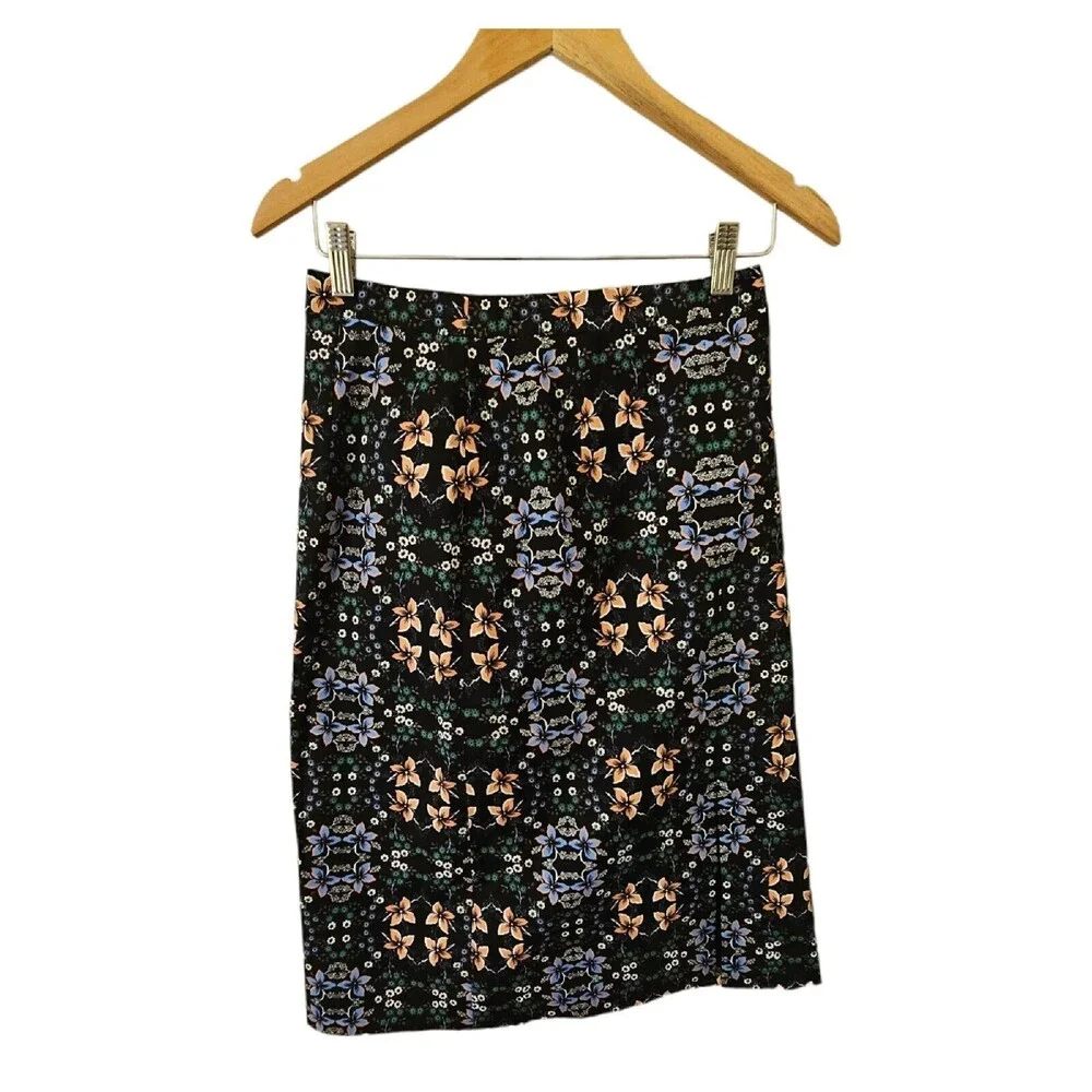 J Crew A Line‎ Skirt Multi Colored Mirrored Floral Size 4